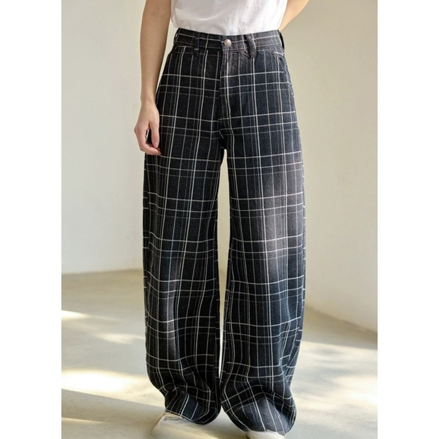 チェックストレートワイドパンツ　PT3198