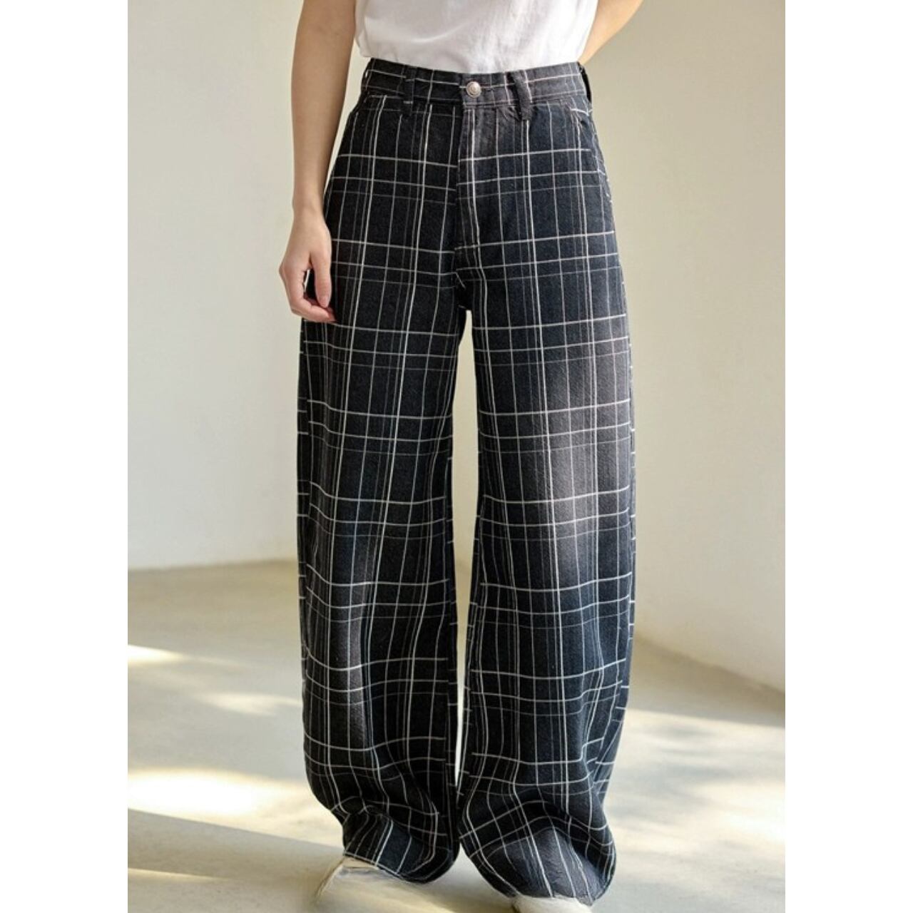 チェックストレートワイドパンツ PT3198