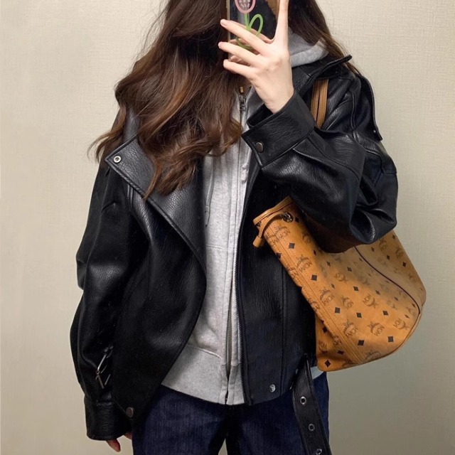 裏起毛フェイクレザーライダースジャケット A10045