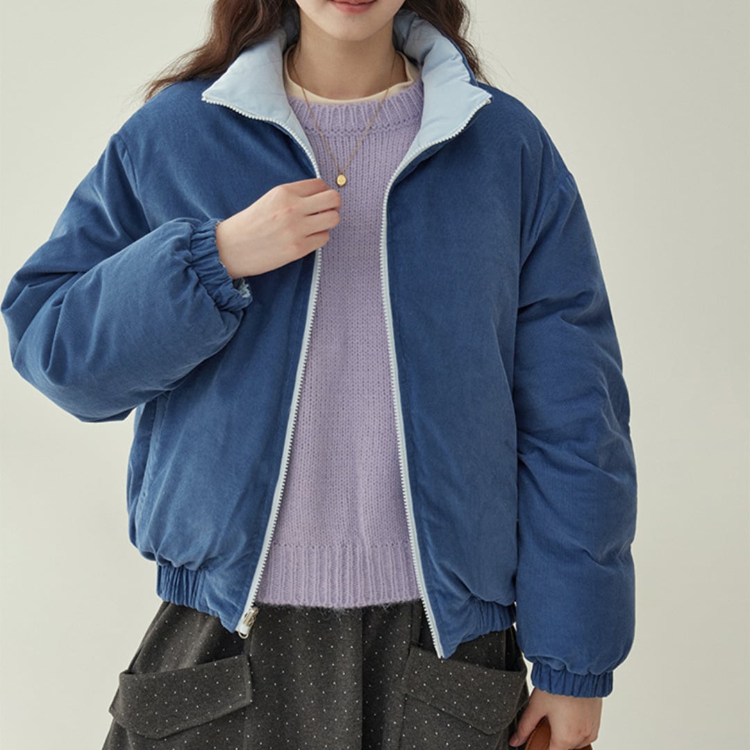 padded corduroy stand collar jacket