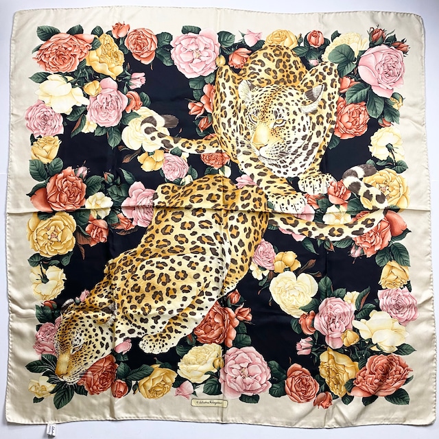 vintage SALVATORE FERRAGAMO silk scarf “leopard”