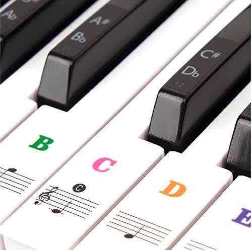 ホワイト電子ピアノ カラフル音符付き（シール） ColorfylCoco カラフル ピアノ シール ピアノステッカー 鍵盤対応 49