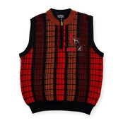 DOG HUNTING ドッグハンティング 3D 立体編み 総柄 ハーフジップ ニット ベスト サイズ L /レッド×ブラック系 紳士