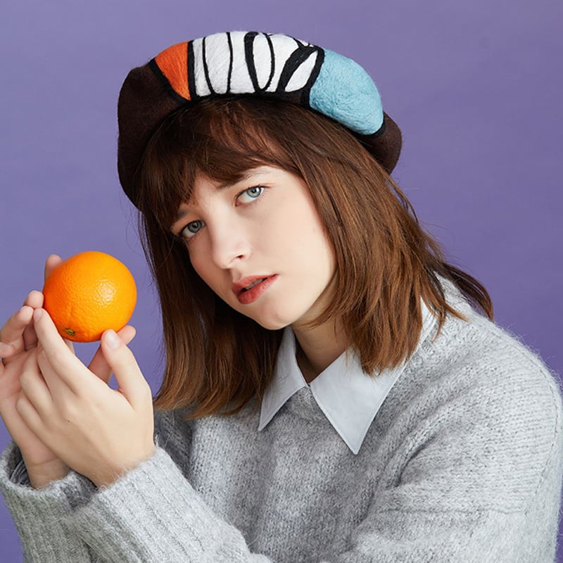 SHOUSHOU英国アート少女の手作りベレー帽 citron elegant