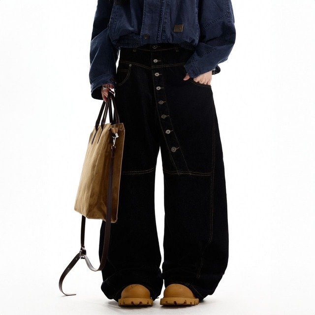 アシンメトリーフロントボタンパンツ   R01420