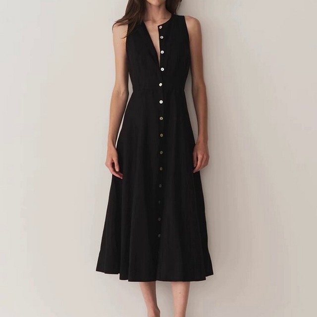 Sleeveless Front Button Maxi Dress　W00358