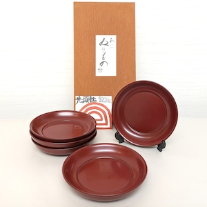 会津塗・茶托・朱四寸椿皿・5客揃・漆器・No.230525-32・梱包サイズ60