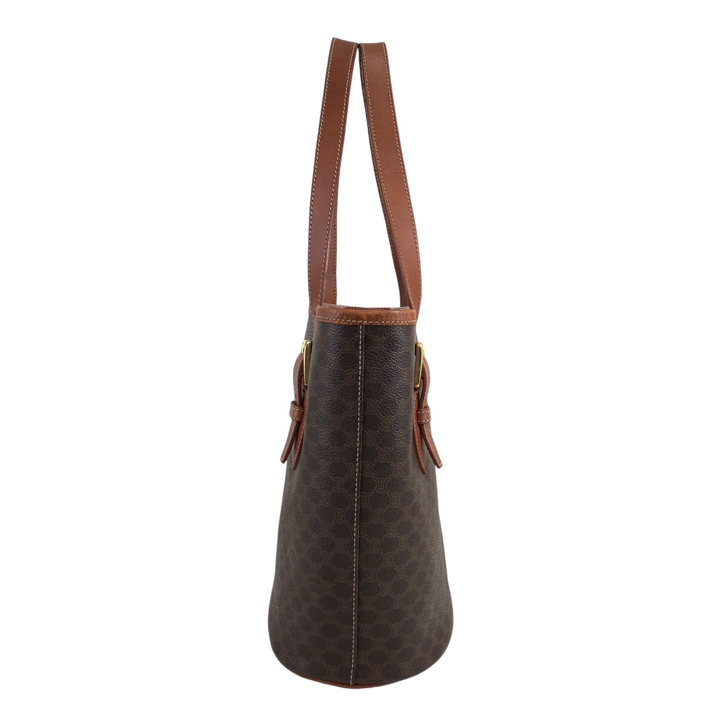 CELINE セリーヌ マカダム ハンドバッグ ブラウン PVC レザー バケツ