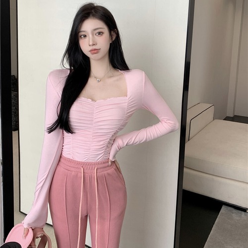 オータムウィンターカラーロングハイウェストカジュアルパンツ 長袖 ストリート 秋物 冬物 スクウェア ガールズファッション15475354097