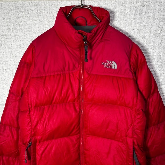 ノースフェイス ダウンジャケット 700 ヌプシ 赤 700 刺繍 ワン  