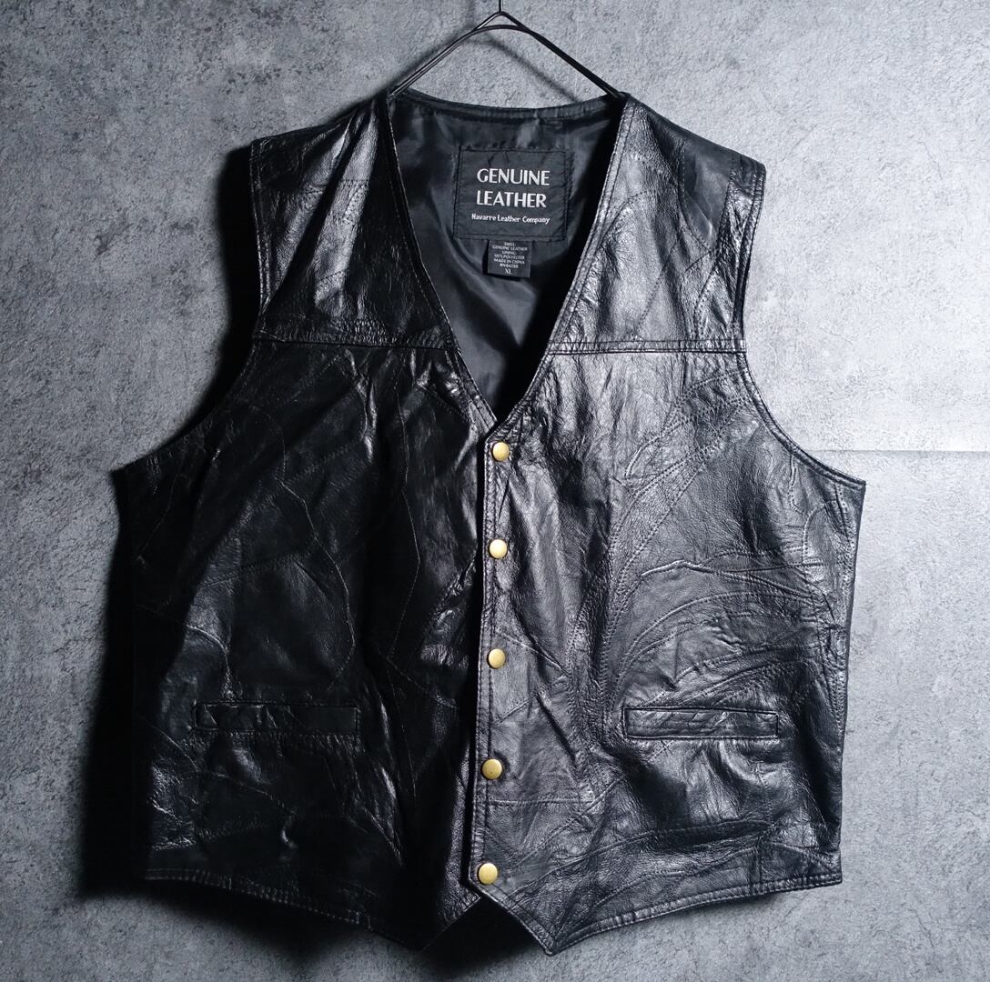 Black Patchwork Design Leather Vest