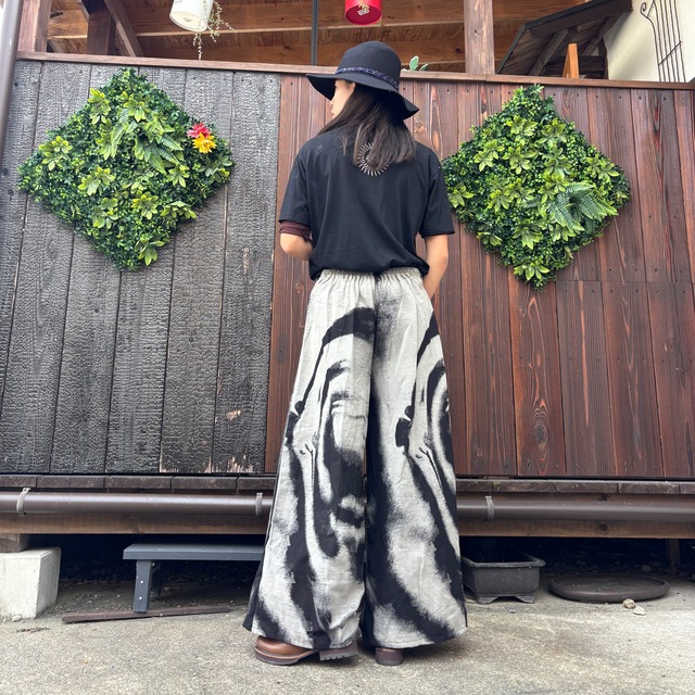 コットン和柄ワイドパンツ