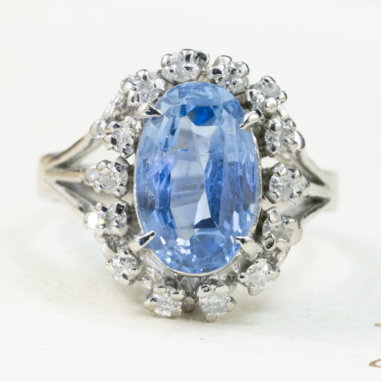 Pt900 昭和ザマスリング 非加熱ブルーサファイヤ 3.903ct ダイヤモンド