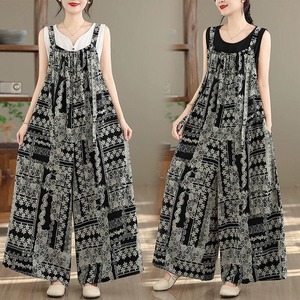 VINTAGE PRINT WIDE LEG SUSPENDER JUMPSUIT M-17114