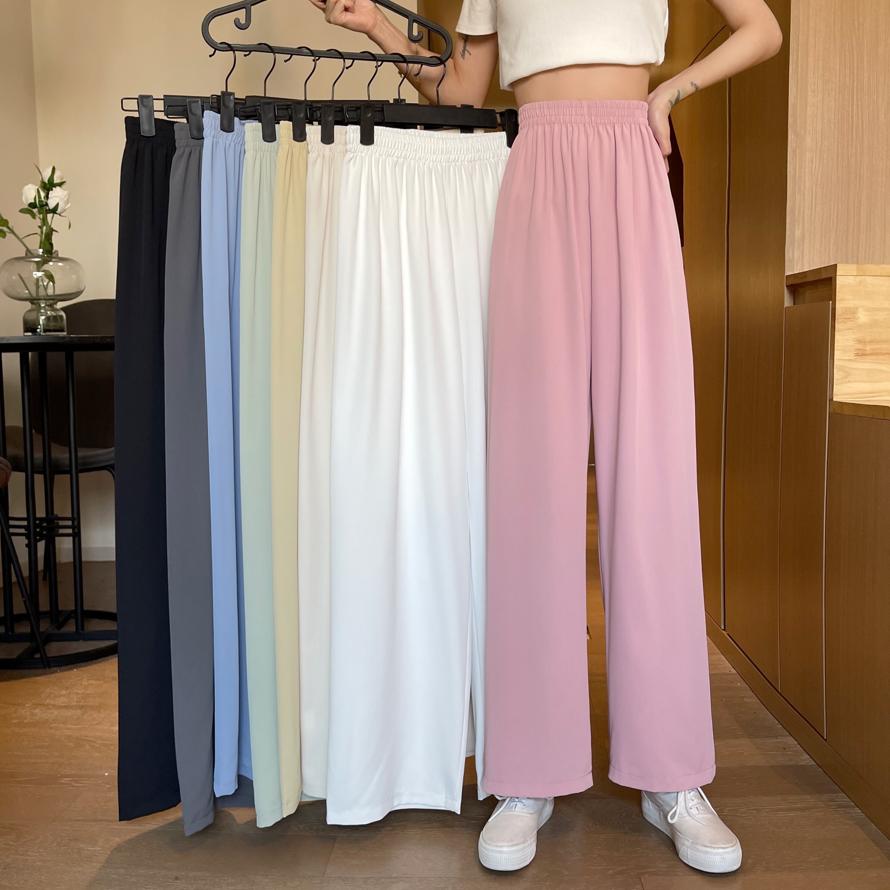 ブラックパンツ サマー薄手ハイウェストカジュアルルーズ 夏物 YY-ファッション81817042650