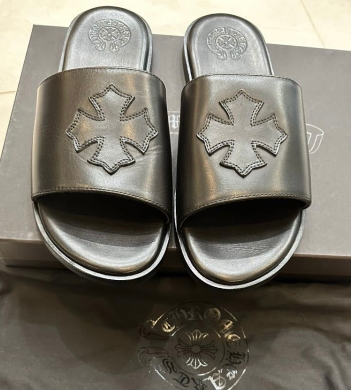 CHROME HEARTS クロムハーツ CH SLIDE LEATHER SANDALS CHプラス  