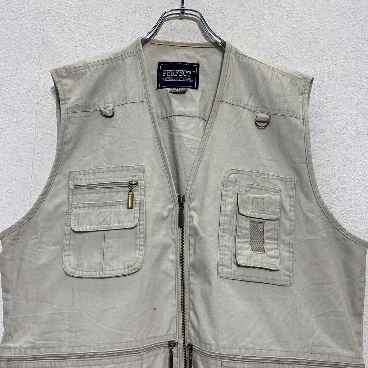 PERFECT フィッシングベスト 2XL ライトグレー ビッグサイズ マルチ