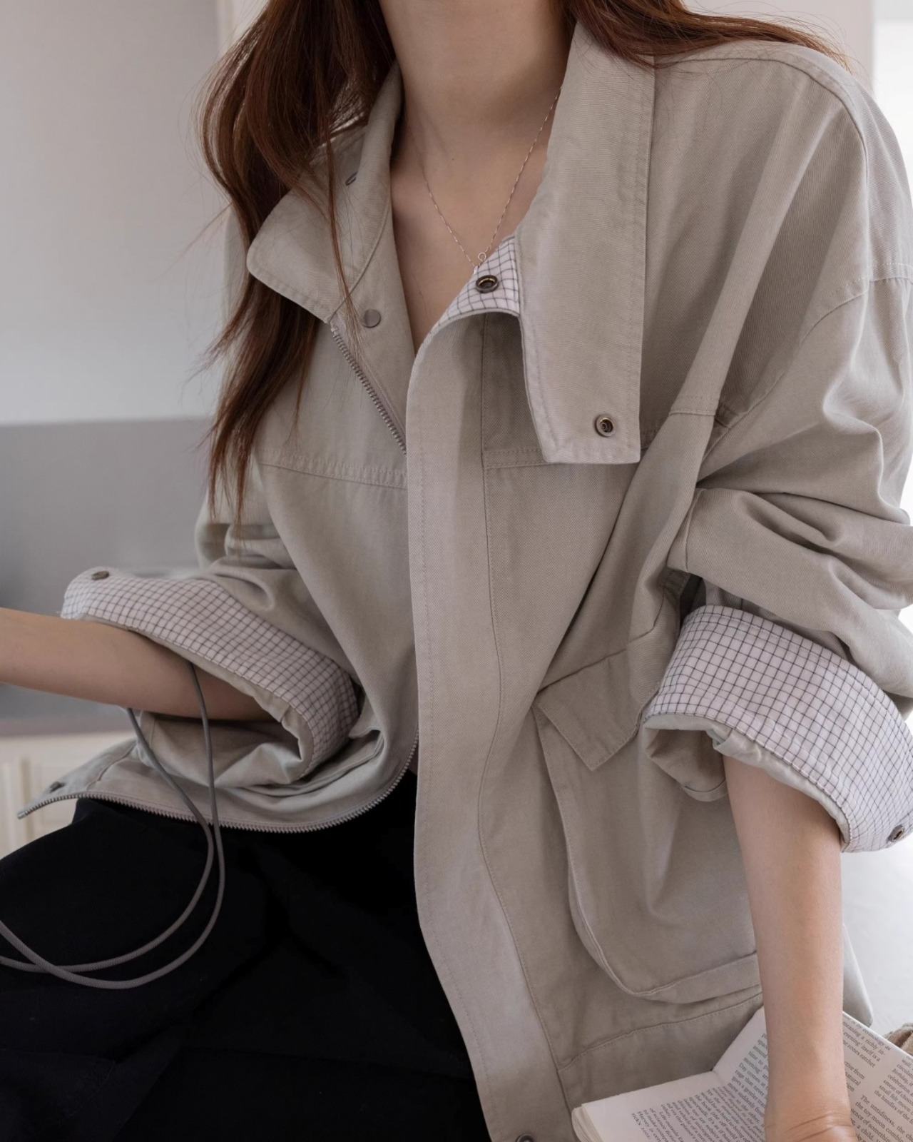 Check accent utility Jacket L0159