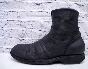 【希少アーカイブ】 Rick Owens リックオウエンス ブリスター加工 クレープソール サイドジップ レザー ショート ブーツ ブラック 黒41相当