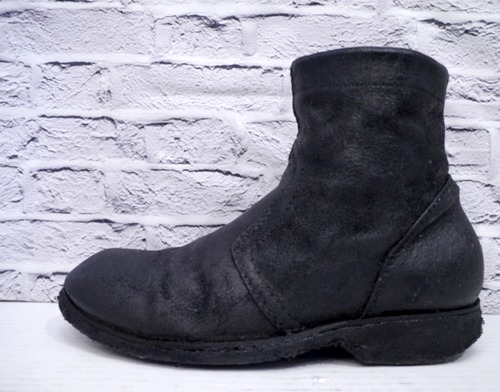 【希少アーカイブ】 Rick Owens リックオウエンス ブリスター加工 クレープソール サイドジップ レザー ショート ブーツ ブラック 黒41相当