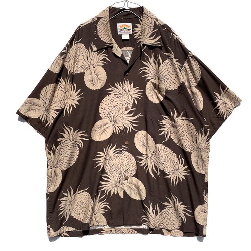 [PINEAPPLE JUICE] Rayon Aloha Shirt [1990s- Made In Hawaii] Rayon Hawaiian Shirt