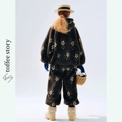 白い花が咲くダークブラウン・アートフリースパンツ 《i0809》