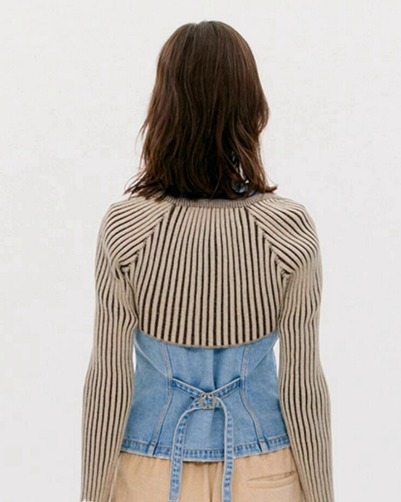 ストライプハーフ丈カーディガン　A0522 - 14