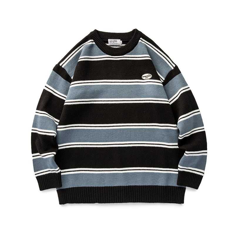 【新作】【送料無料】 Yidaoヴィンテージ長袖プルオーバーカラーマッチングカジュアルユースブラックラウンドネックユースルーズフィットメンズセーター-アリババ ロング Oネック ビンテージ hip6-161123849454002