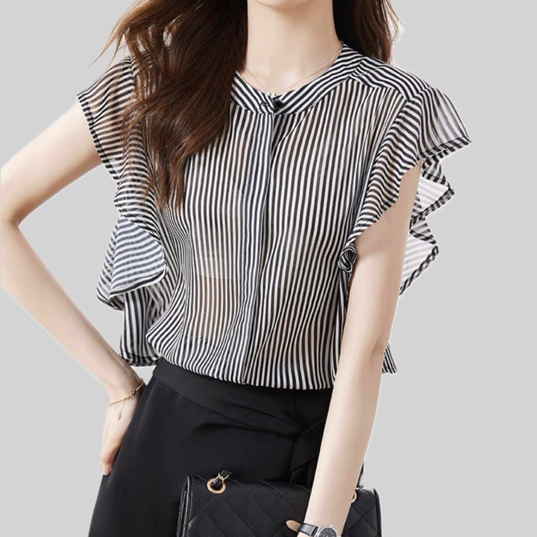 See through stripe frill brouse 00118