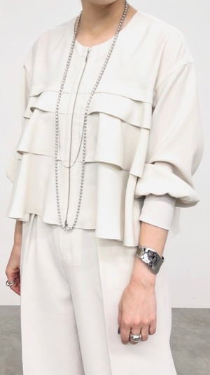 NUS ラッフルフリルデザインブルゾン No.601-34011 アイボリー 9号 ヌース RELA×ION®️twill