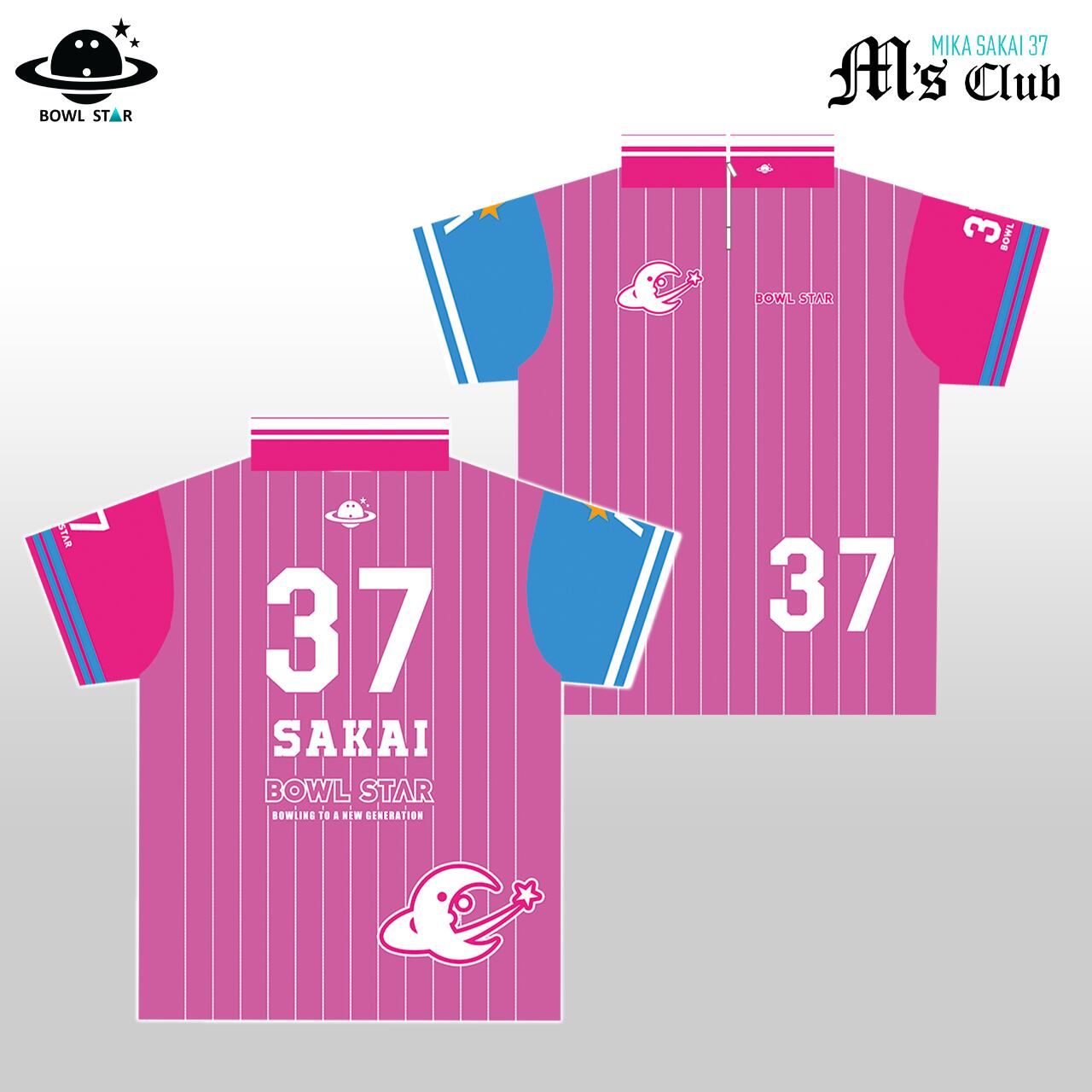 M's Club Bowling Wear04 ボウリングウェア・ピンクブルー【M-Wear04】ネーム入り・完全受注生産
