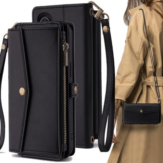 Galaxy S23 FE SCG24 ケース 手帳型 S23 FE Galaxy ショルダーケース ストラップケース S23FE サムスン ギャラクシーS23 FE au 携帯ケース SCG24 手帳ケース ギャラクシーS23FE カバー ストラップ付きケース 耐衝撃 手帳 適用 case Cobeimisr ポシェット ショルダー ストラップ 斜め掛け スマホケース カードケース ブラック 3683