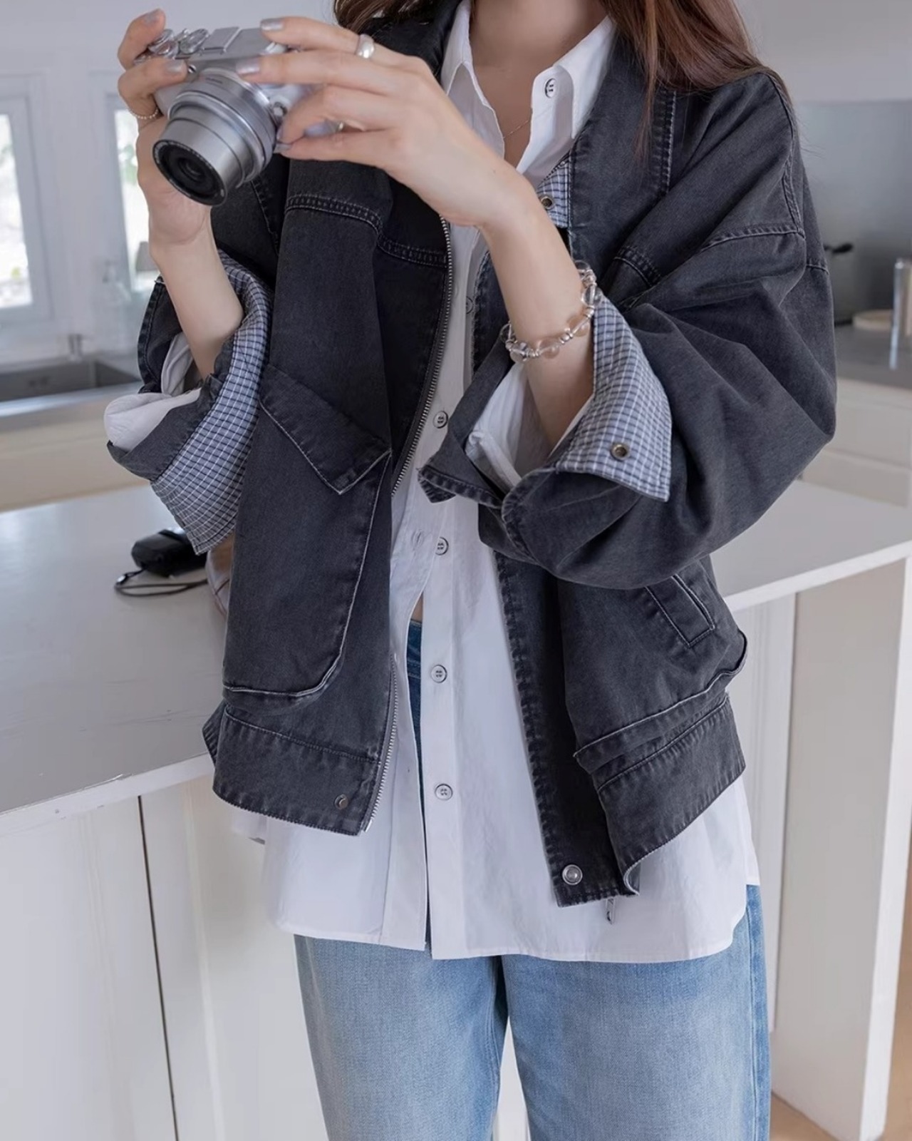 Check accent utility Jacket L0159