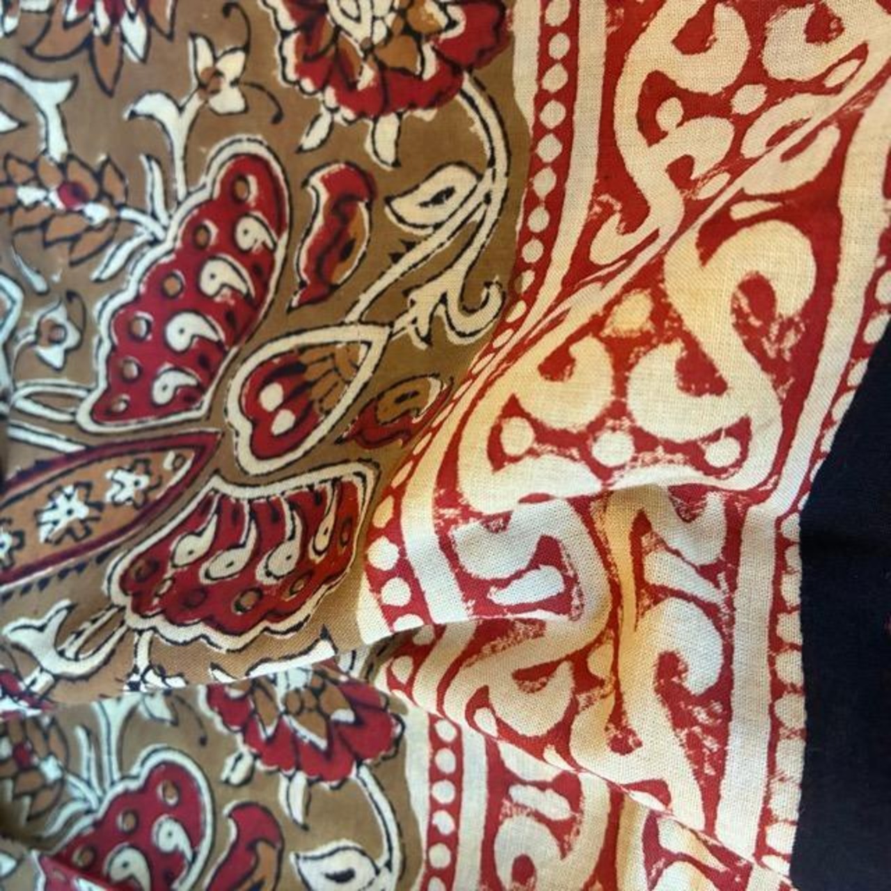 India Bagru print curtain　インド　バグループリントカーテン　105×178cm　ブラウン　カーテンポール　暖簾　レースカーテン　木版プリント　草木染め