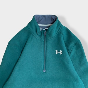 【UNDER ARMOUR】XL ビッグシルエット 刺繍ロゴ バックロゴ ハーフジップ スウェット プルオーバー アンダーアーマー COLD GEAR ディープグリーンUS古着