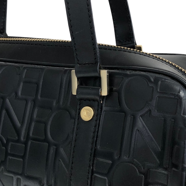 CELINE セリーヌ ハンドバッグ ブラック ロゴ型押し レザー ロールバッグ vintage ヴィンテージ オールド 2jj6ge