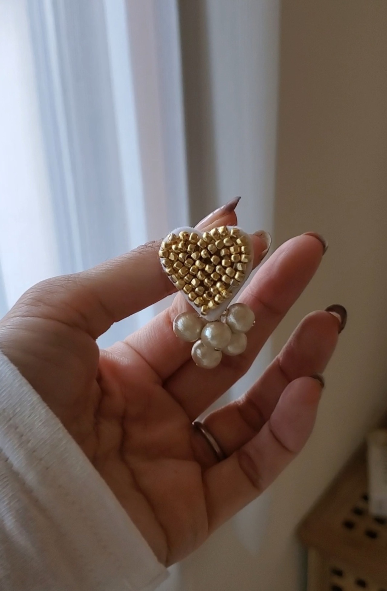 刺繍ハートビーズ【ゴールド】