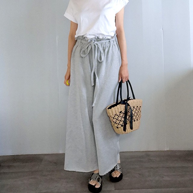 スウェット ワイドパンツ 切りっぱなし ハイウエスト フリル u0101