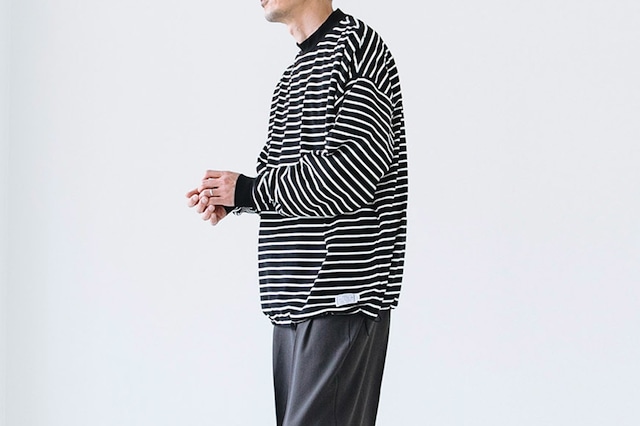 STRETCH BORDER JERSEY - DRAWSTRING BALLOON LONG SLEEVE TEE : ストレッチボーダー天竺 - ドロストバルーン長袖TEE