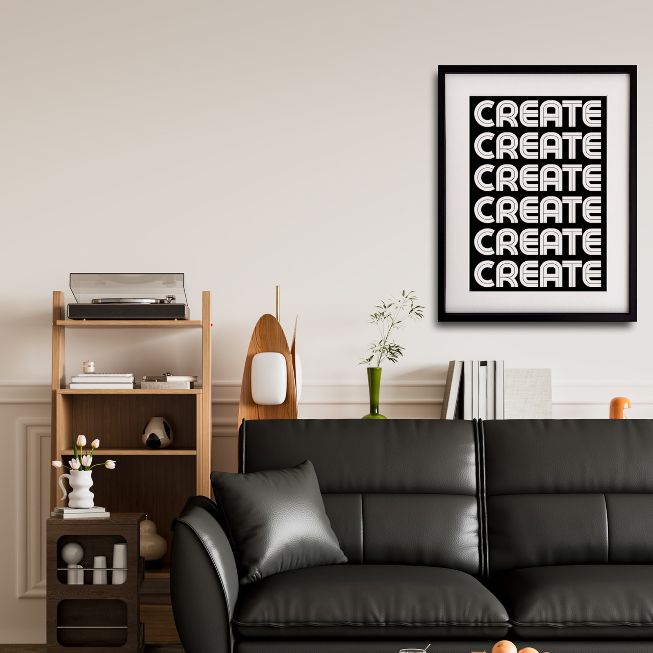 CREATE モダンタイポグラフィー|白黒 テキストアート ポスター|洗練デザイン インテリア 壁掛けA4ポスター