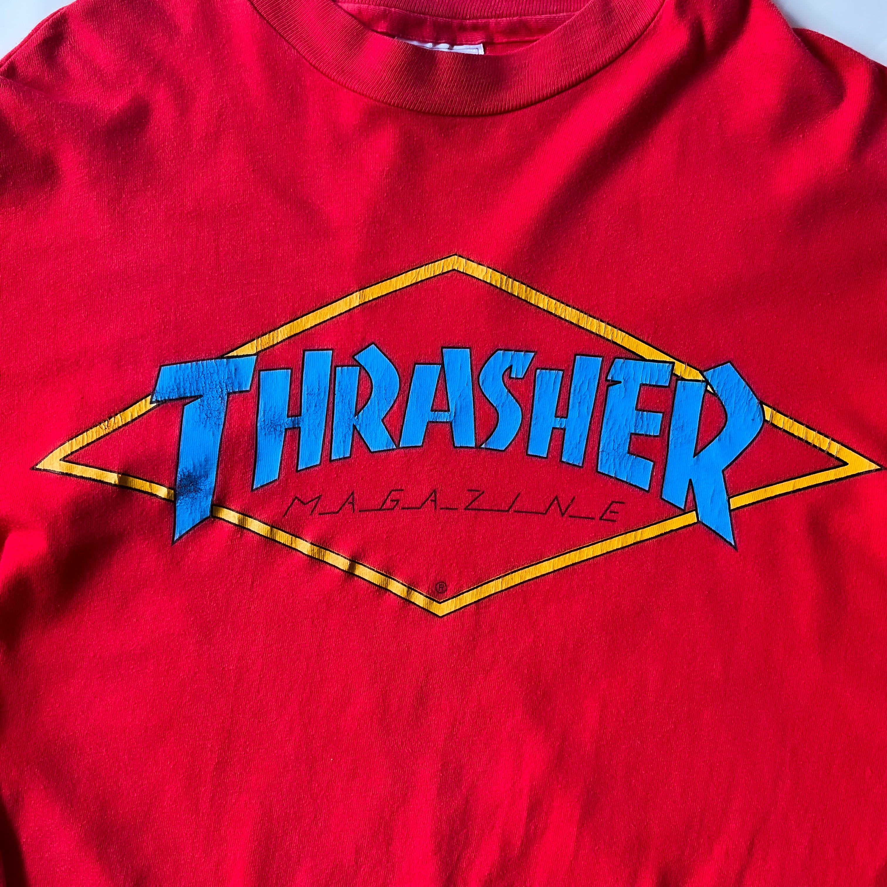 90s “THRASHER” made in usa HANES body long sleeve Tee 90年代 スラッシャー シングルステッチ  レッド 赤 tシャツ usa製 | anti knovum（アンタイノーム）