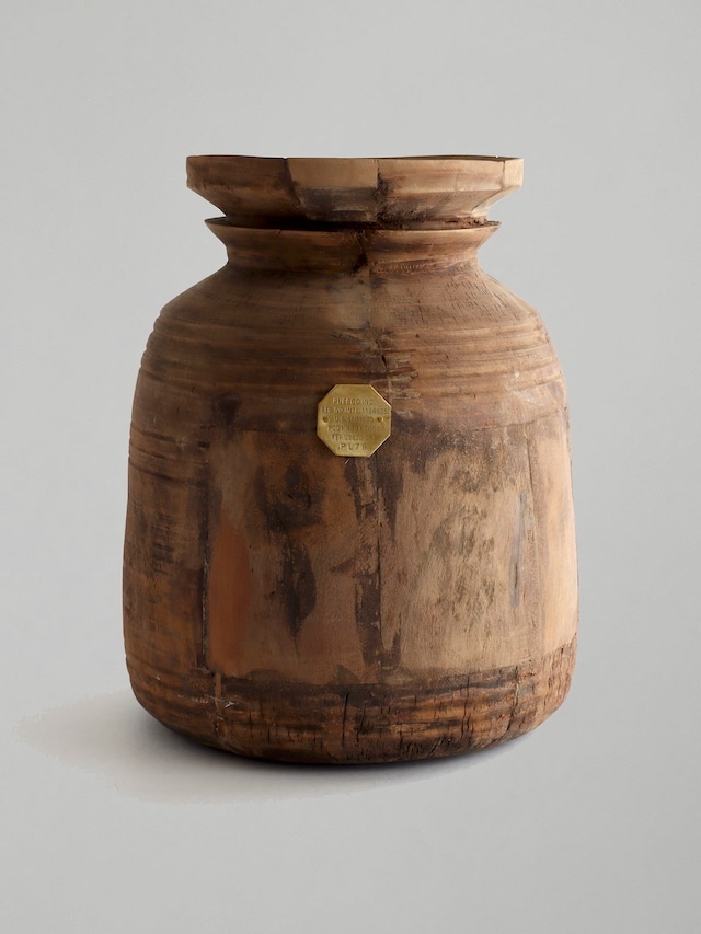 インドのヴィンテージ ポット / Vintage Wooden Pot W/Glass Cylinder