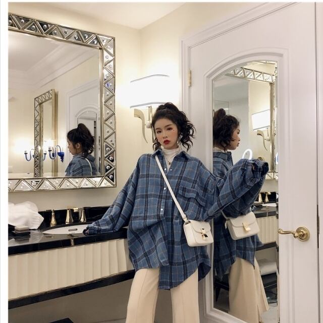 韓国 ファッション レディース トップス チェックシャツ 春新作