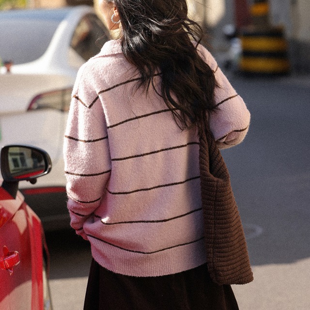 open-collar border knit　J00359