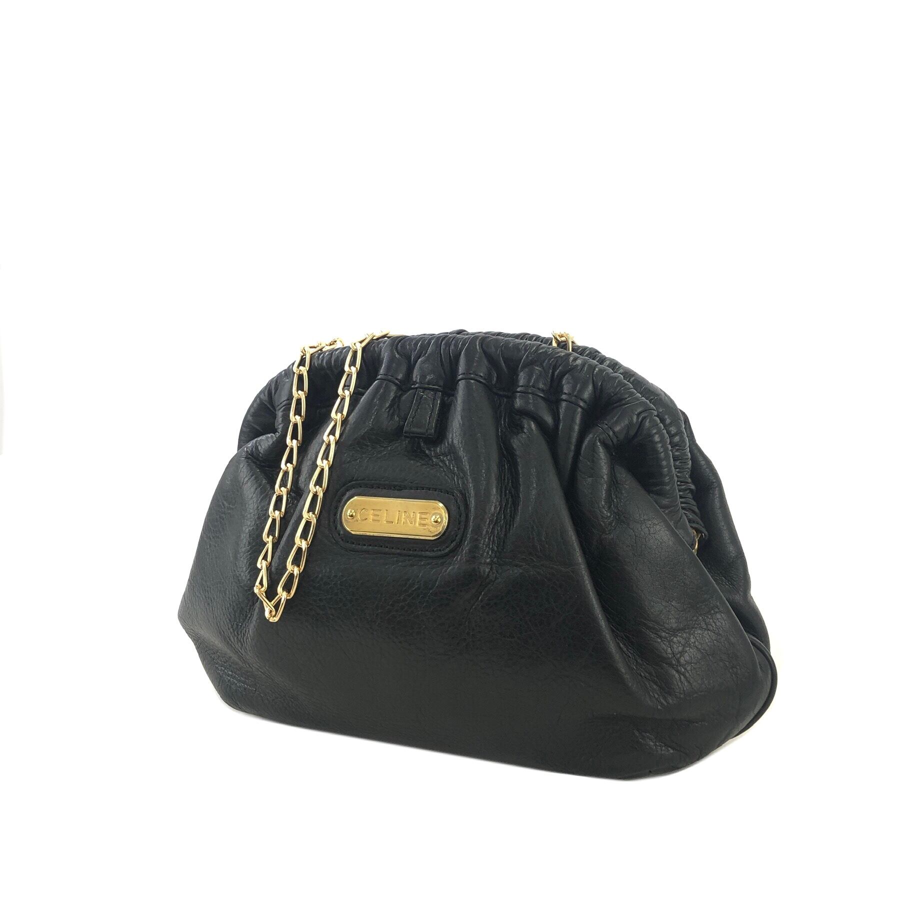 CELINE ショルダーバッグ クラッチバッグ ブラック レザー CELINE セリーヌ ブランドロゴ レザー クラッチバッグ ショルダー