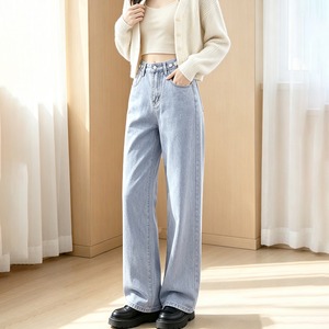デニム パンツ レディース 韓国 ジーンズ 大人 カジュアル シンプル ウエスト調整可能 おしゃれ 春夏秋冬 ハイウエスト 美脚 ストレート 大人可愛い 大人女子 [LS-CFP014]