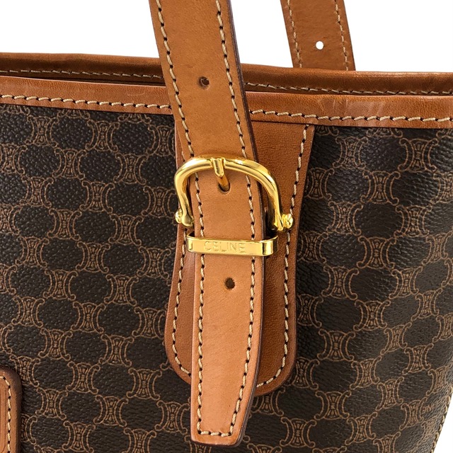 CELINE セリーヌ マカダム ブラゾン型押し レザー バケツ ショルダーバッグ ブラウン vintage ヴィンテージ オールド uwfpsv