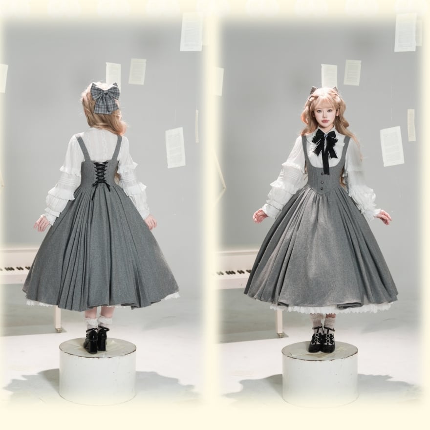 クラシックロリィタ系ケープ付きジャンパースカート コルセット風