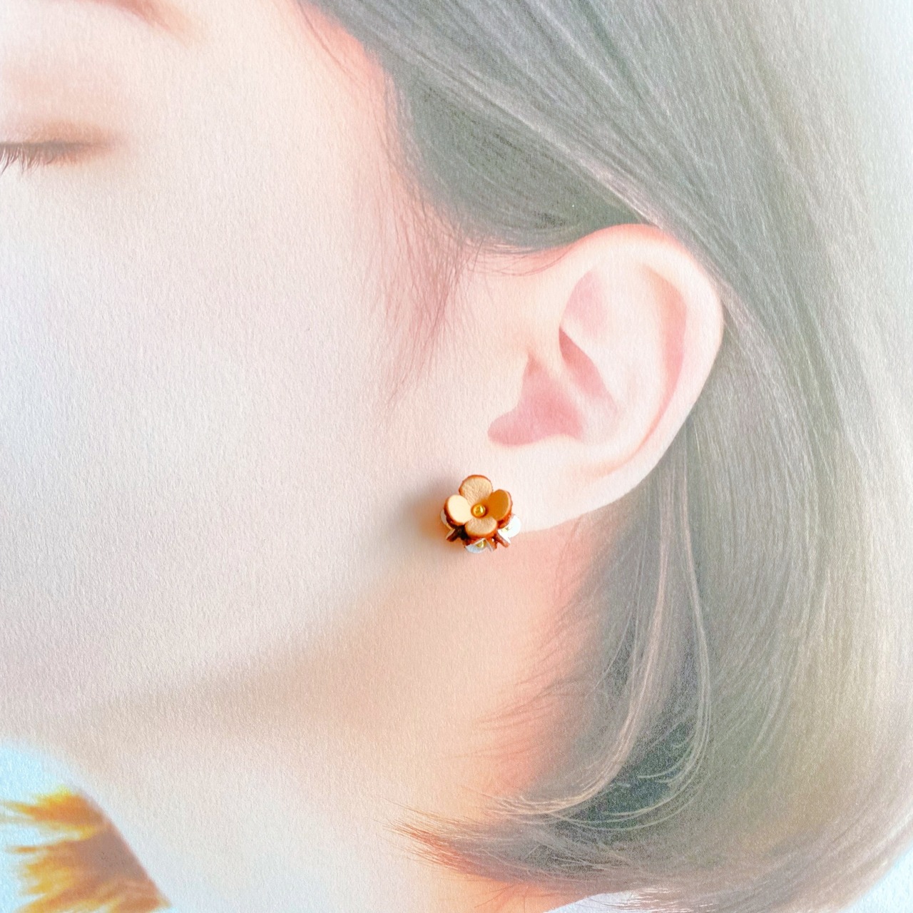 【完成品】アナベル花のブーケピアス•イヤリング（花色ナチュラル&ホワイト） - 2