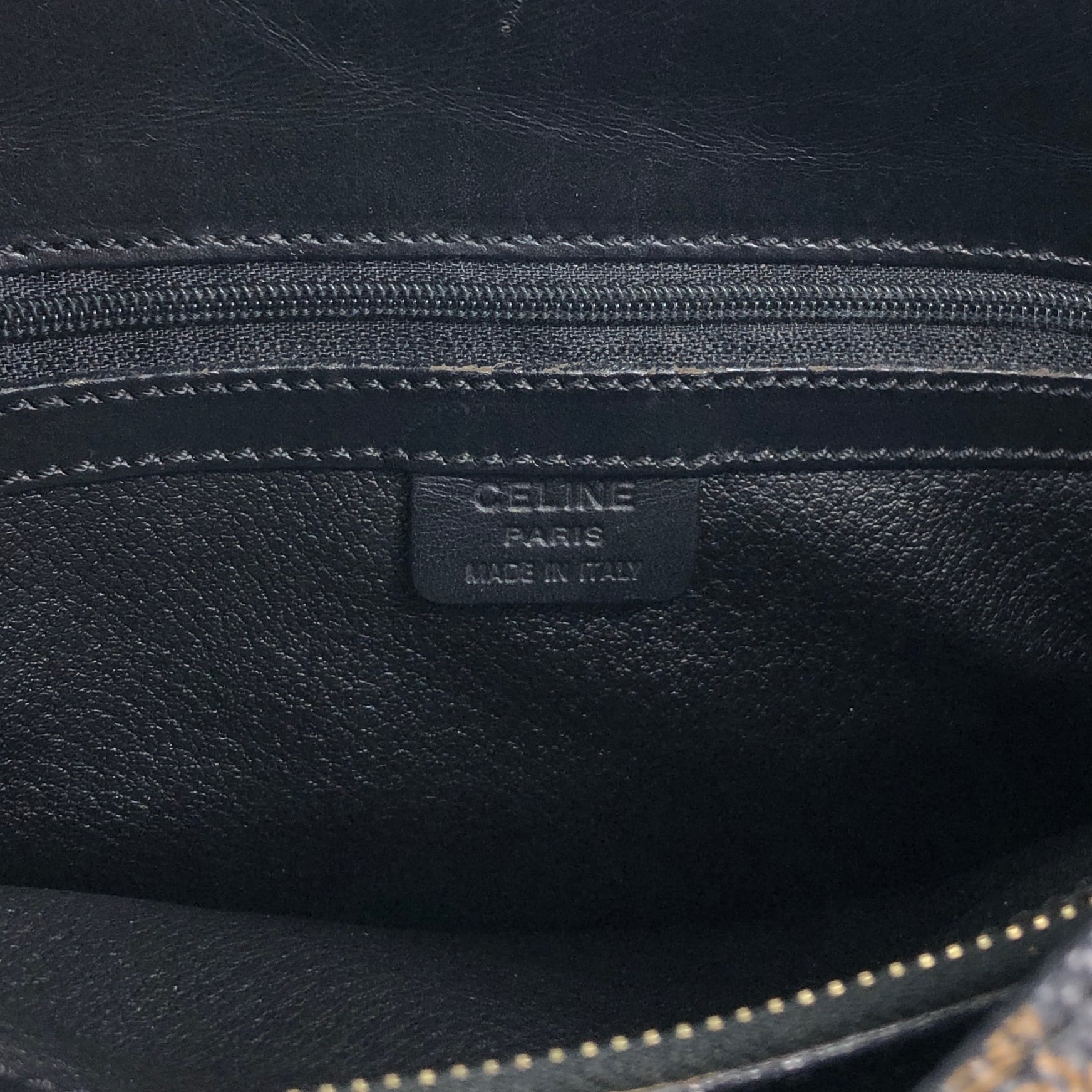 CELINE セリーヌ マカダム ショルダーバッグ ブラック ロゴ ボーダー